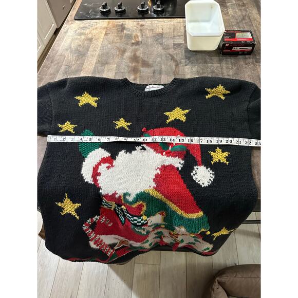 1990s Talbots Christmas Santa Claus Sweater Stars Candy Cane UGLY Christmas - Picture 6 of 8